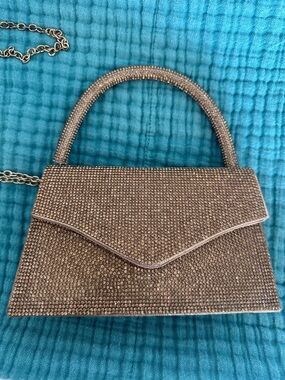Steve Madden Metallic Bronze Crystal-Stud Mini Top-Handle Bag
